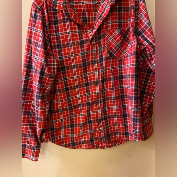 Street Legal red & black & navy plaid flannel button-down shirt size large - Picture 3 of 8
